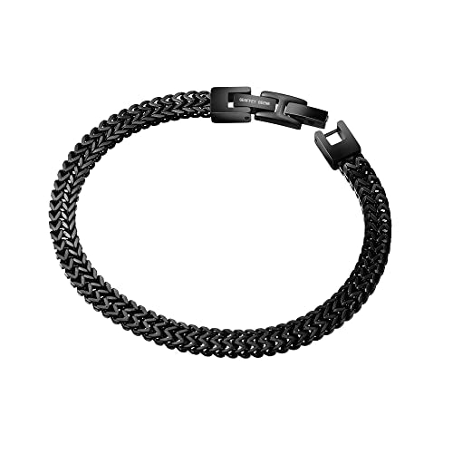 Geoffrey Beene Men’s Stainless Steel Double Franco Chain Bracelet with Extension - color: Black, size: 9.5"