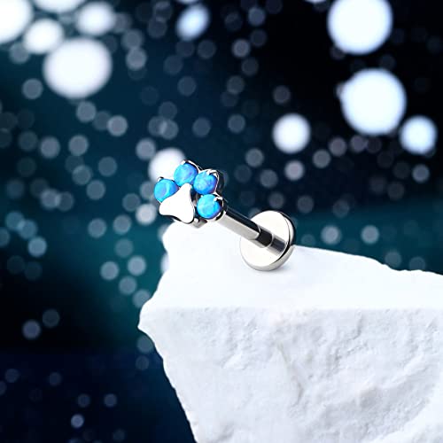 G23 Titanium Cartilage Earring Stud for Helix 16g Flat Back Dog Paw Cartilage Piercing Jewelry Front Top Screw Helix Tragus Earrings - color: Blue Opal Paw-8mm