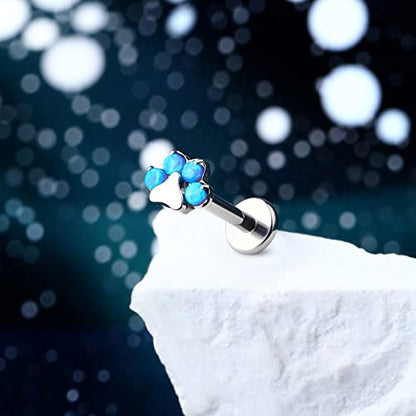 G23 Titanium Cartilage Earring Stud for Helix 16g Flat Back Dog Paw Cartilage Piercing Jewelry Front Top Screw Helix Tragus Earrings - color: Blue Opal Paw-8mm