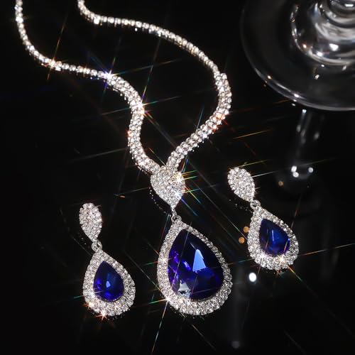 Fashion Red Black Colorful Bridal Teardrop Layered Crystal Necklace Earrings Set Sparkly Rhinestone Crystal Elegant Bridal Teardrop Shape Choker Earrings For Prom Costume Set Christmas Halloween Full Rhinestone Choker Necklace Earrings for Women - color: