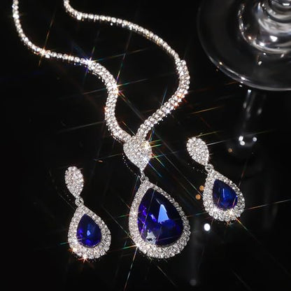 Fashion Red Black Colorful Bridal Teardrop Layered Crystal Necklace Earrings Set Sparkly Rhinestone Crystal Elegant Bridal Teardrop Shape Choker Earrings For Prom Costume Set Christmas Halloween Full Rhinestone Choker Necklace Earrings for Women - color: