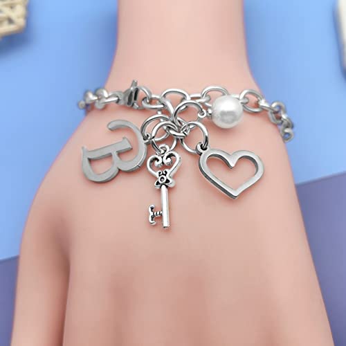 Initial A-Z Bracelets Gift for Women Girls Stainless Steel Chain Bracelet 26 Alphabet Jewelry Gifts for Birthday Anniversary Letter Bracelet Monogram Gifts for Sister Friend Girlfriends Mom 8.26 Inch - color: B