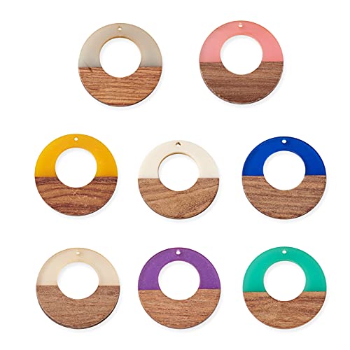 FASHEWELRY Resin Wooden Pendants Vintage Bohemian Resin Wood Statement Oval Teardrop Rectangle Colorful Geometric Blank Pendant Boho Dangle Charms for DIY Necklace Earring Crafts Jewelry Making - color: 8 Colors-Round