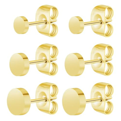 Screw on Earring Backs for Women,Hypoallergenic Surgical Steel Stud Earrings Ball Star Circle Simple Geometric Cartilage Helix Flat Back Piercing Earrings - color: 3Pairs,Gold,Dot(3-5mm)