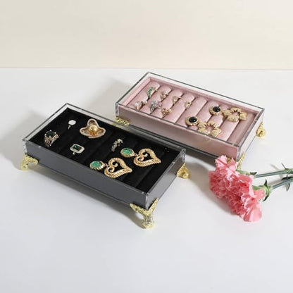 velvet slots Ring holder for jewelry organizer, Earring ring display stand for selling, felt ring jewelry holder tray showcase【Velvet slots Ring Holder-Black】 - color: Black