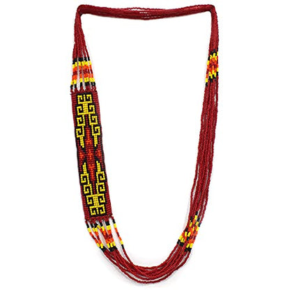Handmade Beaded Indian Necklace,Inspired by Native American Style Long Necklace Earrings Set,One of a Kind beaded Necklace for Women,Perfect for Occasions, Gifts - color: Red