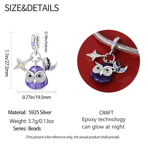 HappyStar 925 Sterling Silver Animal Dogs Charms Pendants fit Pandora Bracelets Necklaces Flowers Sports Travel Charms for Bracelets Women Jrwelry Gifts(with one Spacer Bead Charms) - style: Elf Owl Charm