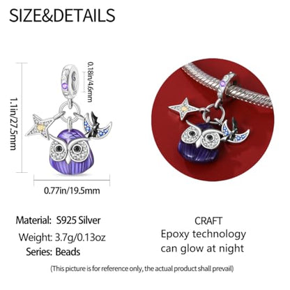 HappyStar 925 Sterling Silver Animal Dogs Charms Pendants fit Pandora Bracelets Necklaces Flowers Sports Travel Charms for Bracelets Women Jrwelry Gifts(with one Spacer Bead Charms) - style: Elf Owl Charm