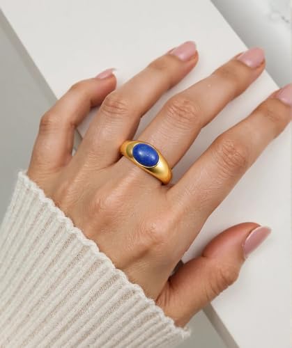 MYNENEY Signet Mens Pinky Rings Statement Wedding for Women - color: Blue-Gold