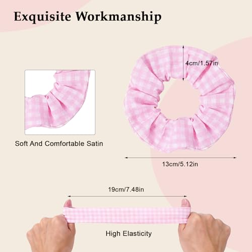 Satin Scrunchies for Women – 8PCS Plaid Mix (Light Blue, Black & White, Pink, Dark Green) Silk Hair Ties – No Crease, Frizz-Free, Retro & Chic Hair Bands for Thick & Thin Hair, Trendy Hair Accessories - color: Large-Plaid