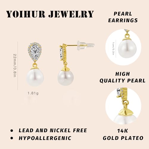 YOIHUR Drop Dangle Pearl Earrings for Women, Dainty 14K Gold Plated Pearl Hoop Earrings Hypoallergenic Wedding Pearls Dangle Earrings Jewelry Gift for Women Bridal - color: Gold-Gentle and Elegant Pearl Earrings