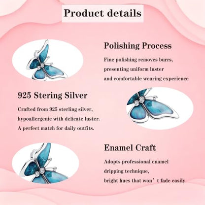 925 Sterling Silver Charms Pendants Mom Heart Dog koi fish Sea Turtle Football Charms for bracelet Pendants Beads Mom Sister Wife Family, Friends, Birthday gifts - style: Blue butterfly Bead