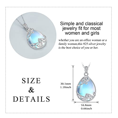 YAFEINI 925 Sterling Silver Moonstone Necklace Filigree Teardrop Pendant Necklace Jewelry for Women Girls - color: A-filigree moonstone necklace