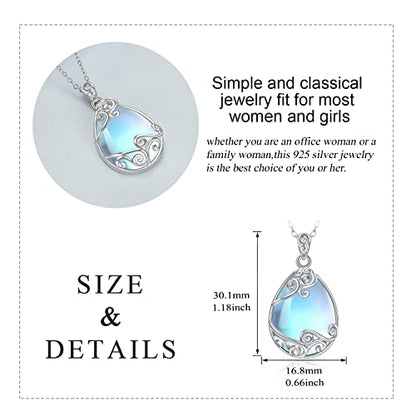 YAFEINI 925 Sterling Silver Moonstone Necklace Filigree Teardrop Pendant Necklace Jewelry for Women Girls - color: A-filigree moonstone necklace