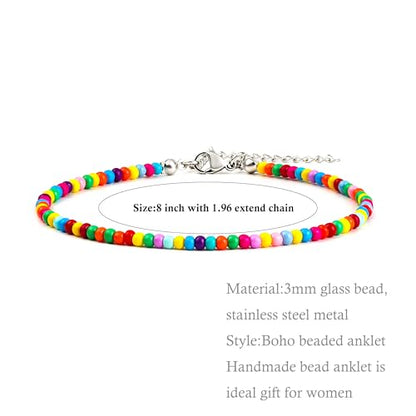 XIJIN 8Pcs Handmade Beaded Anklets for Women Boho Colorful Beads Ankle Bracelets Adjustable Foot Anklet Set - color: Multi color