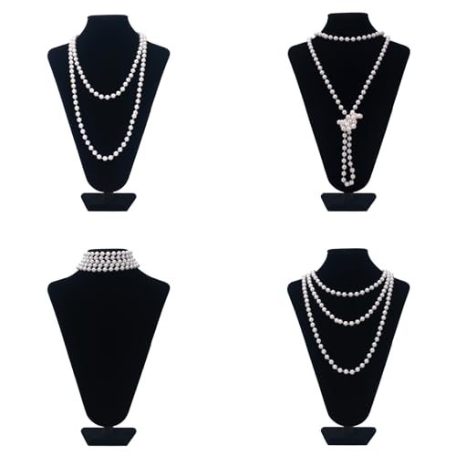 1920s Pearl Jewelry Set - Long Pearl Necklace, Earring Set, Multilayer Bracelet - Flapper Accessories for Women - color: Noble