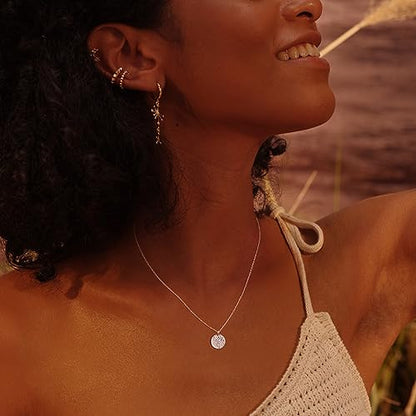Fettero Pendant Necklace Gold Choker Layered Coin Open Karma Circle Full New Crescent Moon 14K Gold Plated Simple Dainty Necklaces for Women Jewelry Gift - style: Full Moon Sliver