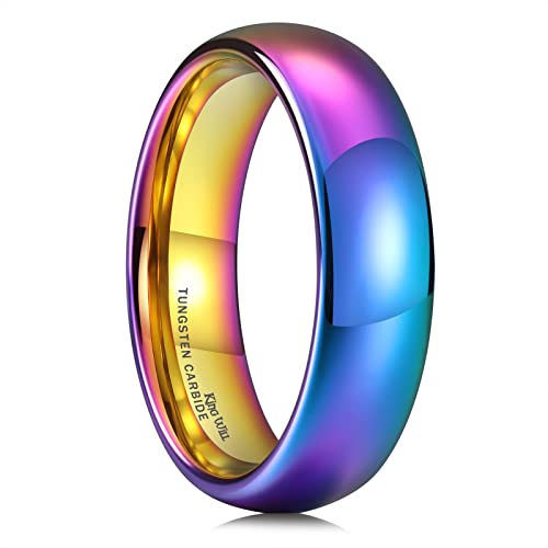 King Will Men's Women's Tungsten Carbide Ring 24k Gold Plated Rose Gold Plated Domed Polished Finish Wedding Band | Gold/Rose Gold, 1.5mm/2mm/4mm/6mm/8mm, Polished, Everyday Wear - color: Rainbow 6mm