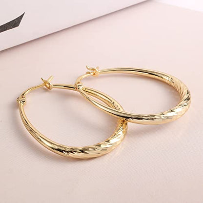 Silver Oval Hoop Earrings for Women 14K Gold Plated Hoop Earrings | Hypoallergenic Lightweight - color: D-14K Gold