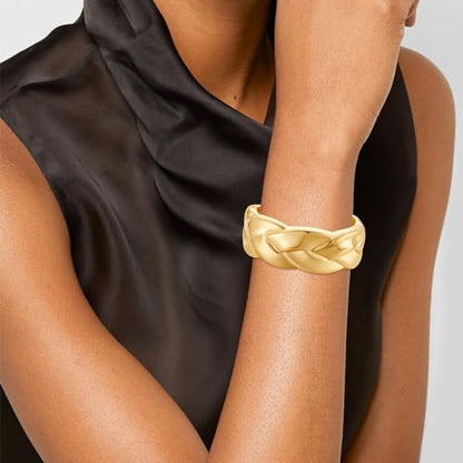 YBMYCM Chunky Gold Cuff Bangle Bracelets for Women Wide Gold Bangle Hammered Open Wrist Cuff Bracelets Wrap Bracelet - style: B-Gold