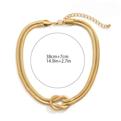 Silver Tone Double Chain Snake Knot Choker Necklace for Women, Adjustable Mesh Layered Jewelry Set - color: golden