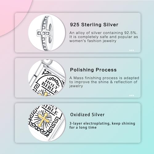 LUXILLA Love You Best Friend Grandma Wife Heart Charm 925 Sterling Silver Charms Fit for Bracelets Necklace Jewelry Gift for Women - color: Bible Dangle Charm