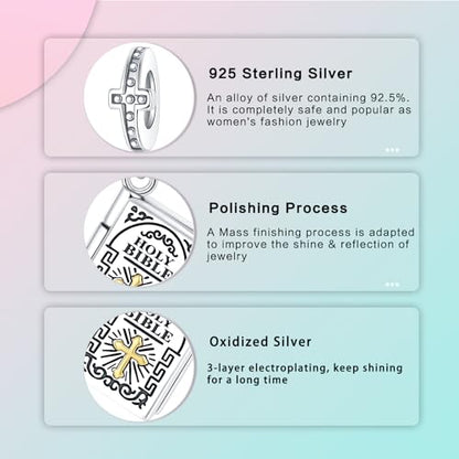 LUXILLA Love You Best Friend Grandma Wife Heart Charm 925 Sterling Silver Charms Fit for Bracelets Necklace Jewelry Gift for Women - color: Bible Dangle Charm