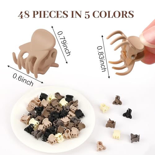 JANYUN 48Pcs Matte Small Mini Hair Claw Clips,Tiny Claw for Girls Women | Neutral Color Small Hair Clips, Non-Slip, Tiny Plastic Strong Grip Multifunction, Accessories Hairstyle Birthday Gifts - color: Matte