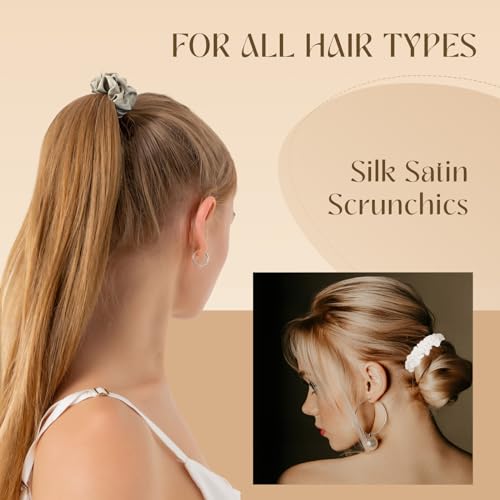 8 PCS Silk Satin Hair Ties Hair Scrunchies for Women Premium Classic Color | Artisan Crafted / Stretched 10" Length / Gift Box / Silky Weave / Soft Touch Daily Use - color: Classic