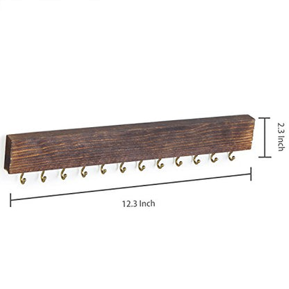 MyGift 3-Piece Wall Jewelry Organizer, Wall-Mounted Rustic Wood and Gold Tone Metal 24 Hook Necklace and Bracelet Storage Rack with Hanging Earring Bar - color: WOOD3-Piece