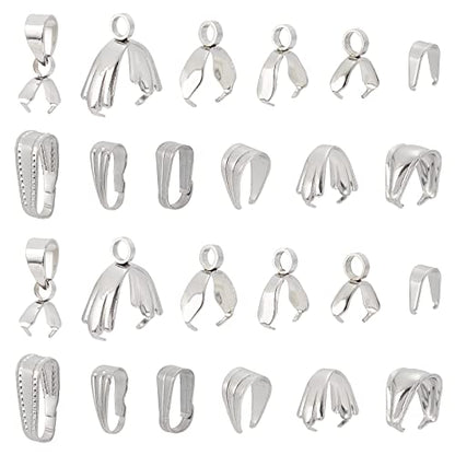 UNICRAFTALE about 120pcs Snap on Bails Stainless Steel Pinch Bails Pendant Bails Connectors Charms Clasps for DIY Dangle Charms Jewelry 6-14mm - color: Stainless Color