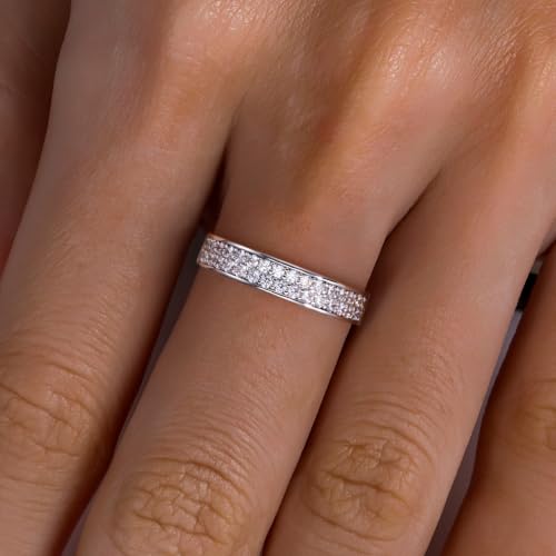 Cubic Zirconia Eternity Wedding Band Rings Round Cut 5A Grade D Color CZ Stacking Band Engagement Promise Rings for Women - style: Double Round-a