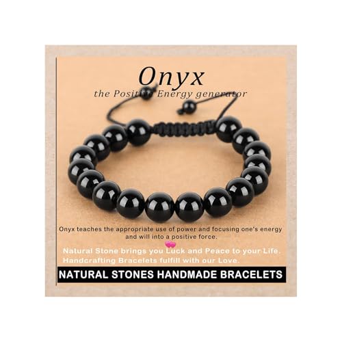 AD Beads Handcrafted Beaded Macrame Bracelet Stylish Customizable Jewelry for Men and Women Protection Healing Gemstone for Balance Wellness Positive - color: Black Onyx, size: 10mm