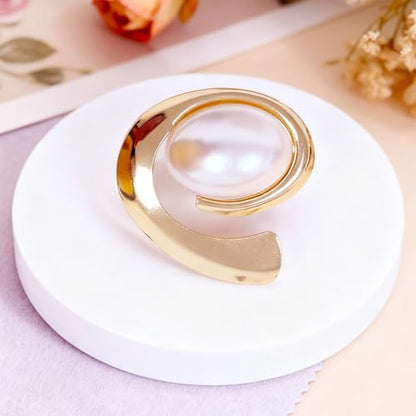 Boho Chunky Gold Swirl Oval Turquoise Brooch for Women Retro Statement Dainty Big Faux Pearl Brooches Lapel Pins Suit Costume Accessories Jewelry Gift - color: Gold 2