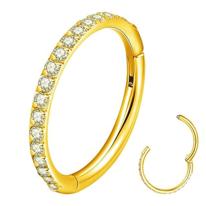 ORANGELOVE 20G 18G 16G Clear CZ Nose Ring Hoop 316L Surgical Steel Seamless Silver Septum Ring Clicker Jewelry Cartilage Earring Ear Piercing Hoop Earrings for Women Men Helix Rook Lobe Conch Tragus Daith Lip Hinged Piercing Jewelry with Cubic Zirconia -