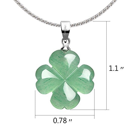iSTONE 925 Sterling Silver Natural Crytral for Womens Pendant Necklace, Gemstone Birthstone with 17.8" Silver Chain Ladies - color: Green Four Leaf Clover