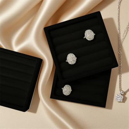 SCIKHETF Velvet Ring Earrings Studs organizer Tray Small Ring Insert Display Tray 5 Slots Stackable (Black) - color: Black