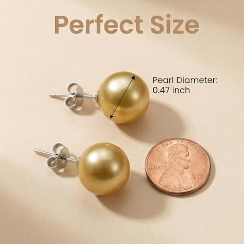 Pearl Stud Earrings Multicolor Shell Beads Pearl Hypoallergenic Stud Earrings Ocean Shell Pearl Jewelry - color: Dark Gold