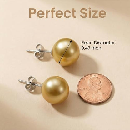 Pearl Stud Earrings Multicolor Shell Beads Pearl Hypoallergenic Stud Earrings Ocean Shell Pearl Jewelry - color: Dark Gold