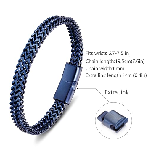 Mens Bracelet-Stainless Steel Magnetic Clasp Franco Chain Bracelets for Men - color: B-Blue