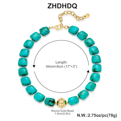 Multicolor Beaded Necklace,Chunky Cube Beaded Statement Necklace, Boho Resin Choker Necklace for Women,Lightweight & Cool, Suitable for Beach, Vacation, Daily Wear & Summer Parties - color: Turquoise