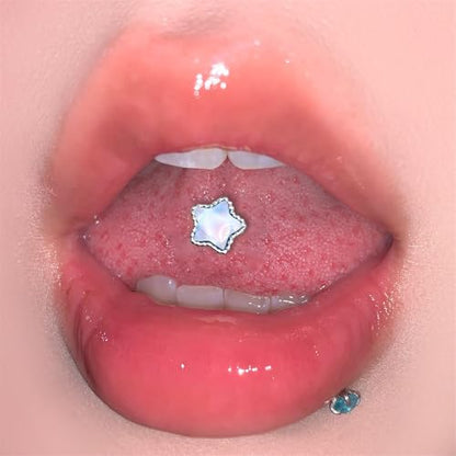 12Pcs Stainless Steel Tongue Rings 16G Curved Barbell Body Piercing Jewelry with Cubic Zirconia Heart Star Round Ball Tongue Cartilage Stud Piercing Jewelry for Women Men - color: White