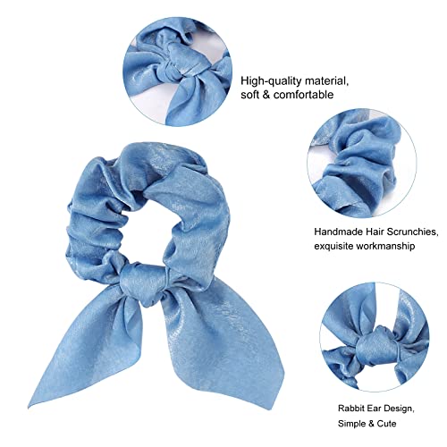 Ondder Hair Scrunchies with Bow Ribbon, Blue Elastic Pony Tails Hair Ties for Women and Girls, 15 Pcs - color: Blue