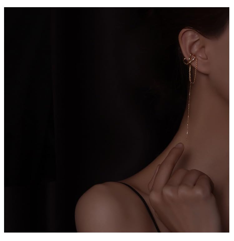 Ear Cuffs Earrings for Women Non Piercing Cartilage Cuff Wrap Clip on Earrings Trendy Pearl Rhinestone Tassel Chain Earrings Jewelry for Women - color: Gold Chain Ear Cuff