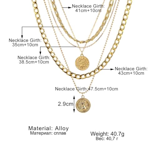 GIGB PBDK Chunky Layered Coin Pendant Necklaces for Women Gold Cuban Link Chain Statement Necklaces Punk Halloween Bachelor Party Holiday Vacation Accessory - color: Gold