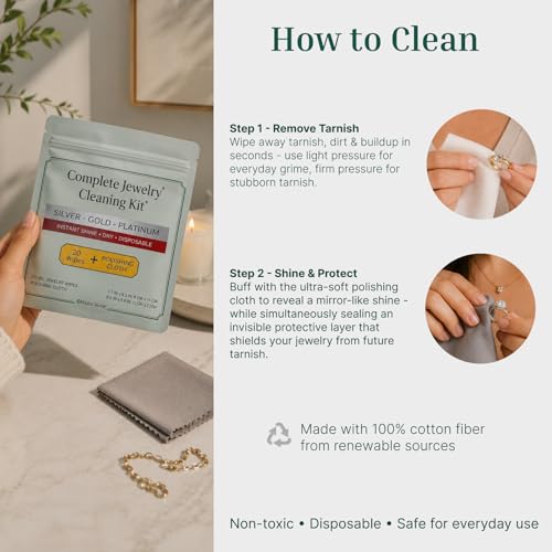 Silver Jewelry Cleaner Wipes + Large Polishing Cloth Kit | 20 Tarnish Remover Dry Disposable Wipes | Instant Shine, No Rinse | Restore Brilliance for Silver, Gold & Platinum Jewelry, Silverware & Watches