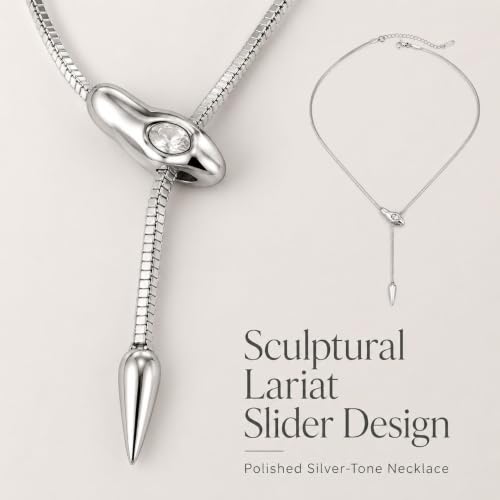 Roe Dolph Snake Chain Lariat Necklace for Women Gift Fashion Accessory Adjustable Y Necklace Sliding Bead Drop Pendant Gold Tone Silver Tone - color: A4：silver