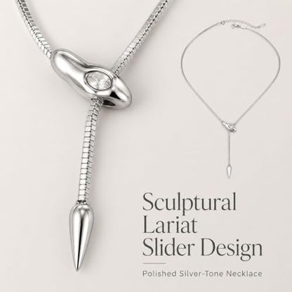Roe Dolph Snake Chain Lariat Necklace for Women Gift Fashion Accessory Adjustable Y Necklace Sliding Bead Drop Pendant Gold Tone Silver Tone - color: A4：silver