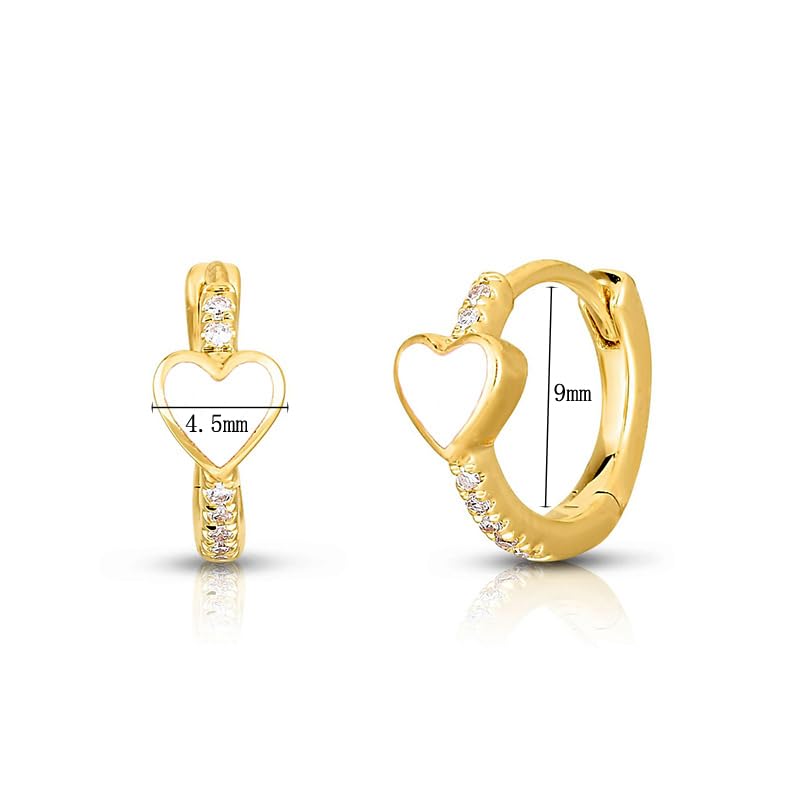 Enamel Heart Huggie Hoop Earrings with Cubic Zirconia Silver Small Hinged Hoops for Women - color: Heart Pink Enamel