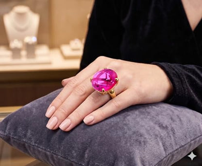 NYFASHION101 Women's Extra Big Rhinestone Fashion Stretch Ring - color: Fuchsia/Gold-Tone